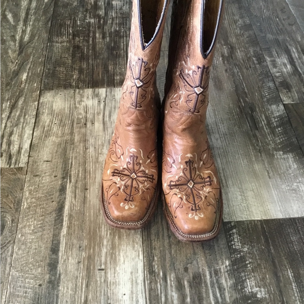 Brown Embossed Leather Cowboy Boots